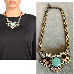 J.Crew gem jewelled crystal rhinestone chunky rare statement necklace brass tone